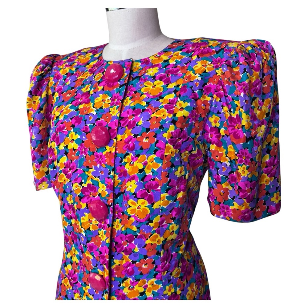 Vintage Nina Raynor 100% Silk Floral Multicolor‎ Statement Dress - Picture 5 of 13